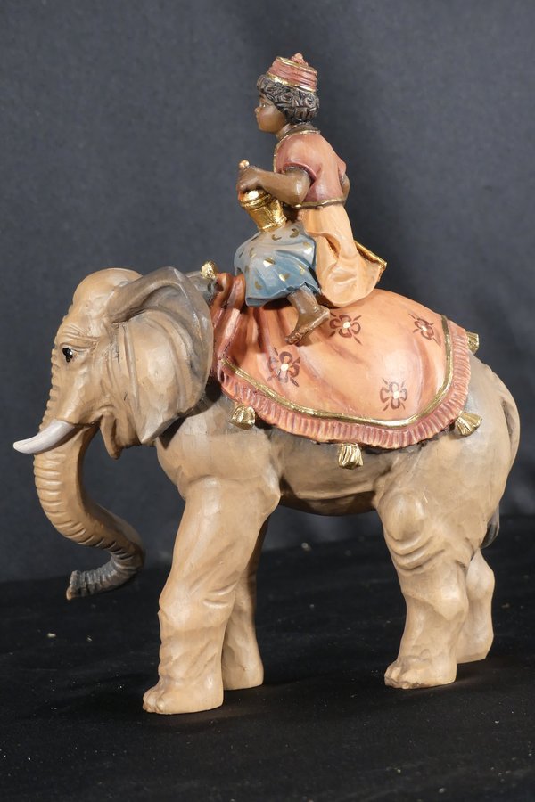 Elefant mit Reiter farbig Lasiert